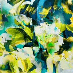 Bild von Viskosejersey floral strukturiert, neongrün, gelb, blau