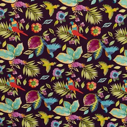 Bild von Baumwolljersey Paradies Vögel lila bunt Papagei