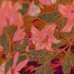 Bild von  Viskose Webware Blumen rot rosa grün lila